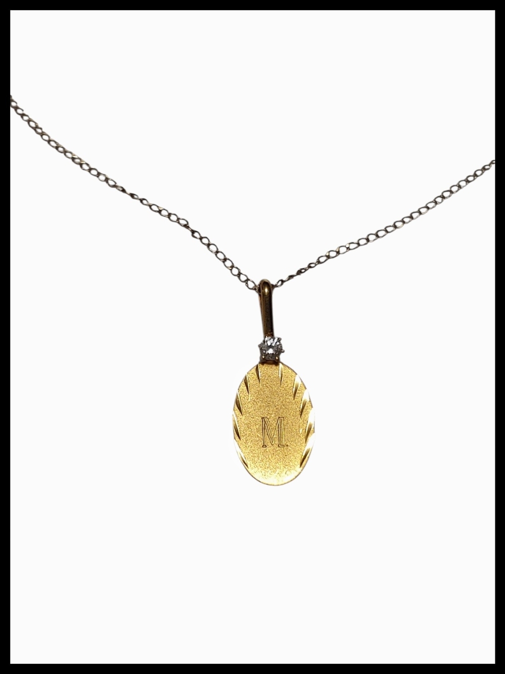 Initial 'M' Oval Pendant Necklace on Gold Chain